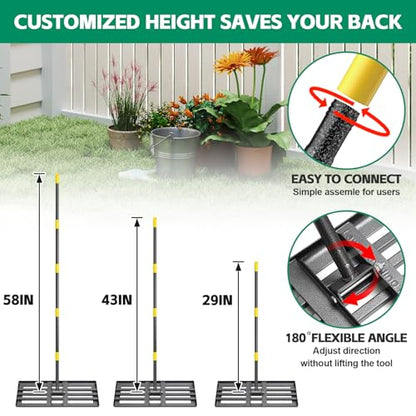 Lawn Leveling Rake 30”x10” Large Heavy Duty Metal Lawn Leveler with 5FT Long Adjustable Handle Proffesional Yard Leveling Rake for Soil Dirt Sand Compost Efficient Lawn Leveling Tool - style: 5FT