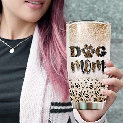 WAZONE Dog Mom Tumbler Cup Paw Print Leopard Nutrition Facts Travel Mug 20oz Stainless Steel Vacuum Insulated Gifts Ideas Birthday Mothers Day Christmas for Moms Women Dogs Lovers - color: Dog Mom