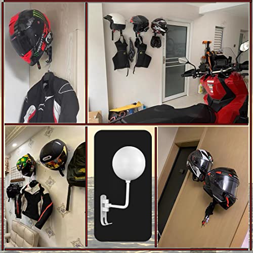 SNAGMO White 180° Motorcycle Helmet Rack, Rotation Metal Helmet Holder Wall Mount, Helmet Holder Bike with 2 Hooks Helmet Hanger for Motorcycle Bike Coats, Caps, Baseballs, Rugby Helmet (2 pcs) - color: White*2