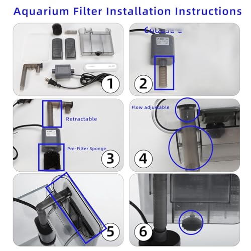 Vimvins Small Aquarium Filter, Quiet Fish Tank HOB Filters for 2 to 10 Gallon Aquariums, Adjustable Flow（Model: 302）