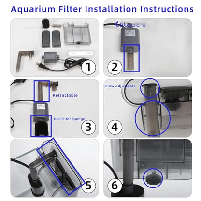 Vimvins Small Aquarium Filter, Quiet Fish Tank HOB Filters for 2 to 10 Gallon Aquariums, Adjustable Flow（Model: 302）