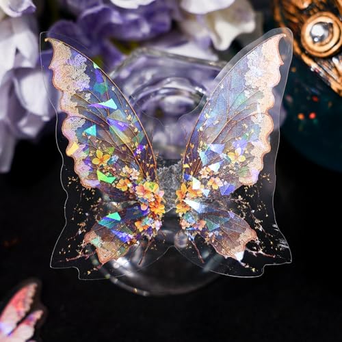 80-Piece Holographic Glitter Butterfly Art Stickers for Scrapbooking, Journaling, Resin Crafting – Waterproof Transparent Floral Fantasy Butterfly Decals - color: Glitter Butterfly