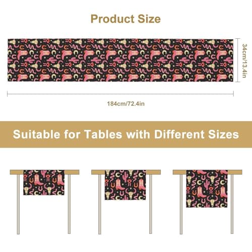 Western Cowgirl Table Runner, Pink Cowboy Boots Cacti Cactus Skull Print Table Runner for Kitchen Dining Party Birthday Wedding, 13x36 Inch - color: Cowboy -7, size: W13"x L36"