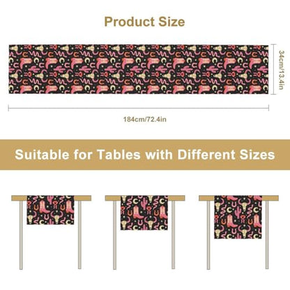 Western Cowgirl Table Runner, Pink Cowboy Boots Cacti Cactus Skull Print Table Runner for Kitchen Dining Party Birthday Wedding, 13x36 Inch - color: Cowboy -7, size: W13"x L36"
