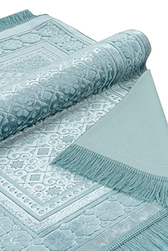ihvan online, Soft Plush Lux Velvet Muslim Prayer Rug | Thick Janamaz | Sajadah | Soft Islamic Prayer Rug | Islamic Gifts | Prayer Carpet Mat, Elegant, Color: Blue - color: Blue