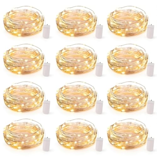 Fairy Lights，12 Pack LED Fairy Lights - 7ft 20LED Waterproof Silver Wire Firefly Starry Moon Lights for DIY Crafts Wedding Table Centerpieces Party Ramadan Decorations