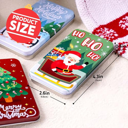 JOYIN 6PCS Gift Card Holder Boxes Christmas, 4.33” x 2.6” x 0.6” Tins Money Cash Holders Unique for Xmas Holiday Birthday Present Decor, Party Favors Silver Coin Boxes with Lids in 6 Designs