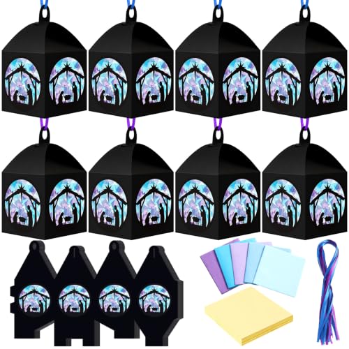 Maitys 16 Sets Starry Nativity Paper Lantern DIY Craft Kit for Adults, Christian Advent Religious Suncatchers, Christmas Nativity Hanging Ornaments for Holy Night Church Sunday School Decor - style: Starry Nativity