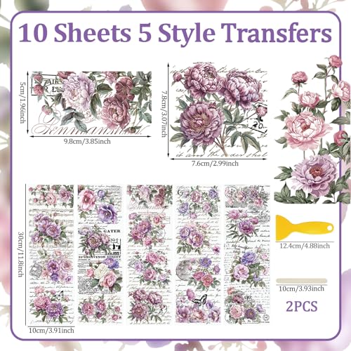 WANDIC 10 Sheets Rub On Transfer Sticker, Lavender Purple Flower Stickers for DIY Scrapbooking Photo Albums Furniture,11.8 * 3.9in - color: Lavender