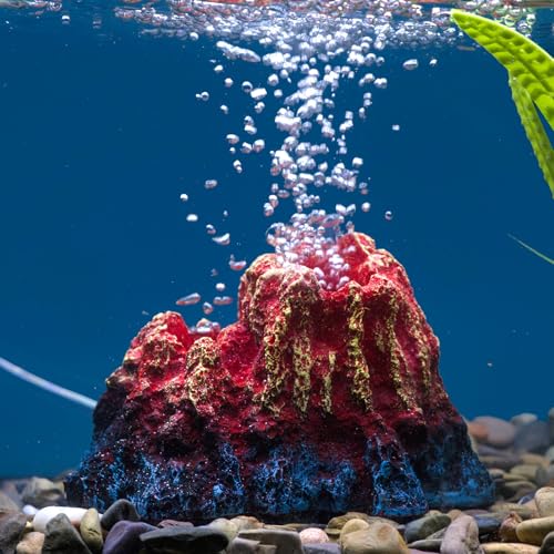 Uniclife Fish Tank Decorations, Realistic Resin Aquarium Volcano Decorations with Air Stone Bubbler, Volcano Bubbler Kit for Fish Tank Decor, Aquarium Decor with Bubbling Effect - color: Red, size: Medium