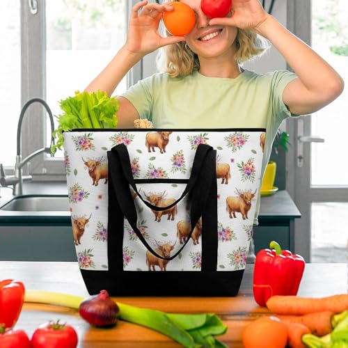 SWEET TANG Insulated Cooler Bag for Women Men Highland Cow Floral Art Lunch Bags Beach Food Delivery Bag - color: Pattern 89