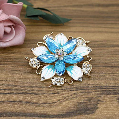 Crystal Pearl Flower Brooches Pins Fashion Beautiful Created Rhinestone Floral Brooch Good Idea for Party Dance Wedding Banquet for Elegant Women Girl - color: Blue Crystal Brooch