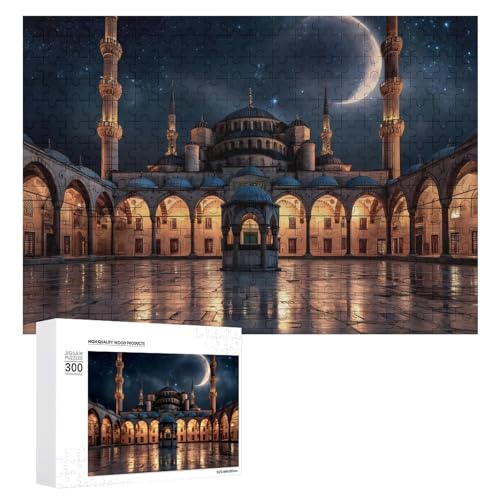 Blue Mosque Islamic Muslim Jigsaw Puzzles for Adults Wooden Puzzle for Home Party Decor 300 PCS - size: 300 PCS