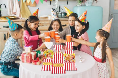 Threetols 120 Pcs Carnival Circus Cellophane Bags, Circus Gift Treat Snack Bag Goodie Candy Bag Red White Stripe Carnival Treat Plastic Bags with Twist Ties for Circus Carnival Baby Shower Party Favor - color: red