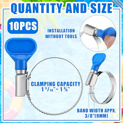 10 Pcs 1-1/2 Inch Pool Backwash Hose Clamp Adjustable Worm Gear Stainless Steel Hose Clamp Metal Pipe Tool for PVC Tubing Plumbing Dust Collection Automotive Mechanical Application