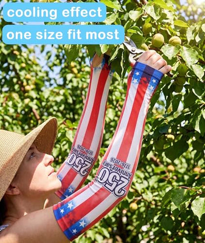 Aueyan Arm Sleeves for Men Women,Cooling Sleeves with Thumb Holes,Funny Sun Protection Arms Cover with Print Pattern - color: 250th Anniversary Stripes