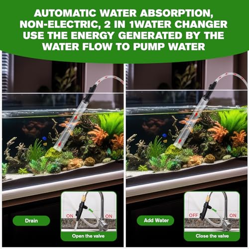 Aquarium Siphon Vacuum Gravel Cleaner Kit for Fish Tank（32ft） | Cleaning Gravel & Sand, Fish Tank Water Changer Metal Faucet Connector with Long Hose Drain & Fill