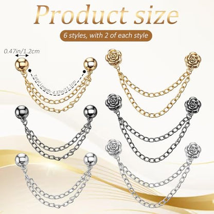 12 Pcs Magnetic Clothing Clips with Chain, Multi-Function Magnet Button Pins Hijab Cuff Clips for Women Clothes Sleeves Strong Magnet Pin for Fixing Hem of Clothes Long Pants Legs Sleeves of Shirts