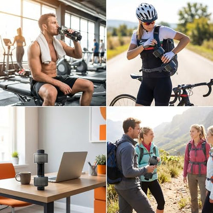 BDumbbell Shaped Sports Water Bottle Durable Plastic Gym Water Kettle For Fitness Outdoor And Daily Use - color: black