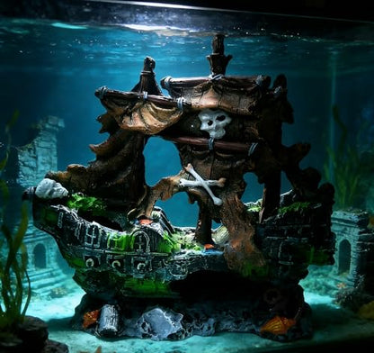 M2cbridge Antique Roman Column Ruins European Castle Aquarium Decorations Fish Tank Hideout Rocks (Pirate Shipwreck) - color: Pirate Shipwreck