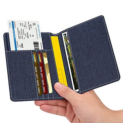 FINTIE Passport Holder, Slim Travel Wallet RFID Blocking Card Case Cover - color: Denim Indigo Brown
