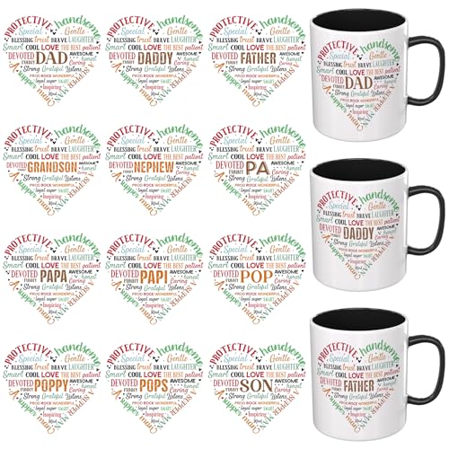 UV DTF Cup Wrap 12 Sheets Daddy Transfer Sticker | High Definition Colors, Strong Adhesion, Cold Transfer Printing, with UV Protective Layer, Wide Pattern Selection - style: Father's Day Daddy Heart