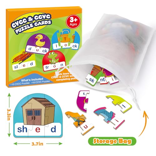 CVCC & CCVC Puzzle Cards for Kids,Phonics Games,Speech Therapy Toys for Toddlers,4 Alphabet Letter Word Puzzle,Learning Reading Spelling Games,Preschool Kindergarten Classroom Must Haves - style: CVCC & CCVC