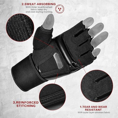 Xinluying MMA Gloves Boxing Punch Bag Training Martial Arts Sparring Grappling Kickboxing Muay Thai Gloves, Thickened Knuckle Pads, Wider Wristband, Fingerless Rub Resistance Mitts for Men Women Kids - color: Black, size: X-Small
