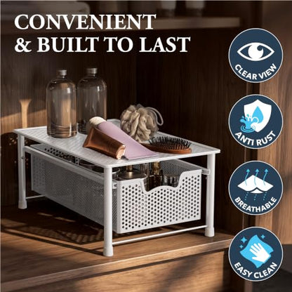 Simple Houseware Stackable Cabinet Basket Drawer Organizer, White - color: White, size: 1-Tier