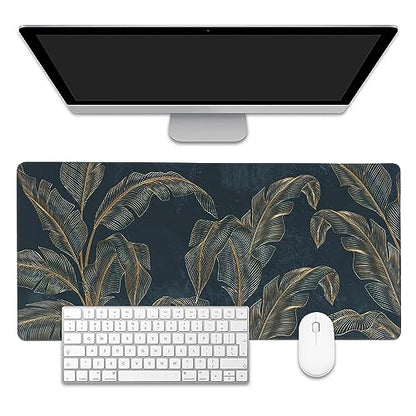 Mouse Pad,Abstract Golden Art Line Style Desk Mat for Desktop,Desk Pad with Non-Slip Base and Stitched Edge,Extended Mousepad for Office and Home 35.4X15.7 Inch - color: Abstract Golden Art Line Style