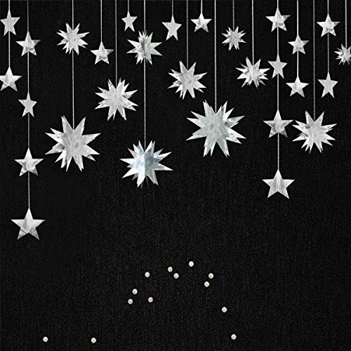 pinkblume Silver Star Garland Party Decorations Kit 3D Stars Metallic Bunting Banner for Holiday Xmas Birthday Wedding Baby Shower Hanging Decorations for Christmas Nursery Decor Clearance(4 Set) - color: Silver