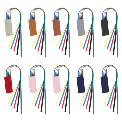 10 Pcs Bible Ribbon Bookmark, Multi Page Bible Bookmark Artificial Leather with 5 Colorful Ribbons, Christian Book Markers with Ribbons, Book Marks for Lover Reader(8 Colors) - color: 8 Colors