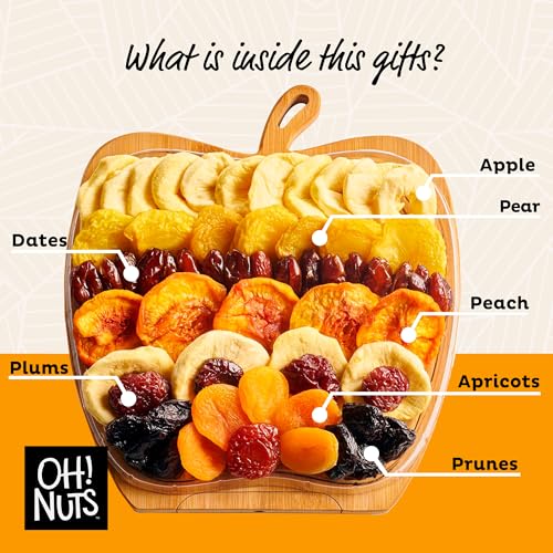 Oh! Nuts 말린 과일 선물 바구니 - 고급 선물 바구니 - 휴일 건강 모음 말린 과일 선물 상자 - 미국에서 제작 - 나무 사과 모양 선물 트레이 - (허니 베이지) - color: 허니 베이지.