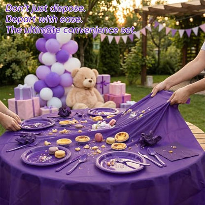 Tinybee 352 Pcs Purple Plastic Plates, Disposable Dinnerware Set for 50 - color: Purple