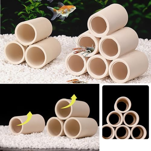 Aquarium Cave Ceramic Shelters - Shrimp and Small Fish Habitat, Breeding Tube, Hiding cave,Aquarium Decorative 3/6/Single Holes,6 Way Pipe - color: 6 Way Pipe