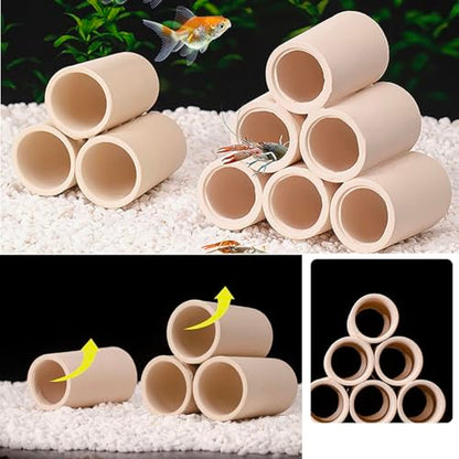 Aquarium Cave Ceramic Shelters - Shrimp and Small Fish Habitat, Breeding Tube, Hiding cave,Aquarium Decorative 3/6/Single Holes,6 Way Pipe - color: 6 Way Pipe