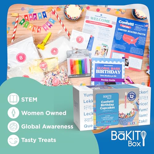 BāKIT Box Confetti Cupcakes Birthday Kit for Kids – Global Celebration Baking Kit – Cupcake Liners & Candles Included – STEM Birthday Activities – Ages 5–13 - color: Confetti Cupcakes