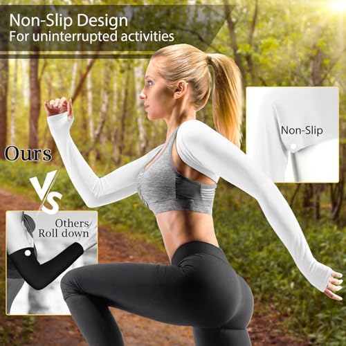 Grevosea 2 Pack Cooling Shawl Arm Sleeves UV Protection Sun Sleeves Sun Protection Arm Sleeve with Finger Hole for Women - color: White