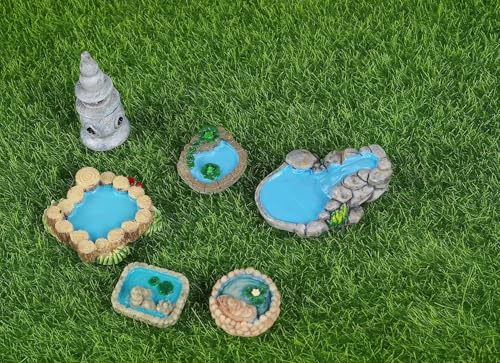 Mini Fairy Garden Accessories Kit, Micro Landscape Decoration Pond Bridge Ornaments, Miniature Figurines for Potted Plant Bonsai Terrarium Decor Mountain Water(ZS204)