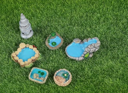 Mini Fairy Garden Accessories Kit, Micro Landscape Decoration Pond Bridge Ornaments, Miniature Figurines for Potted Plant Bonsai Terrarium Decor Mountain Water(ZS204)