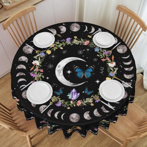Boho Floral Moon Table Runner, Gothic Sun Moon Phase Flower Witchy Mystical Tarot Butterfly Coffee Table Center Decor for Kitchen Dining Holiday Home Party Table Decorations, 60" Round - color: Moon-1, size: 60" (Round)