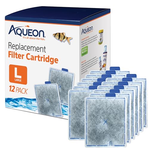 Aqueon Replacement Filter Cartridges Large, Filter Cartridge - 12 Pack | Aquarium filter cartridge with dual-sided dense-floss, activated carbon, and FRONT tab for easy installation - size: 12 Pack