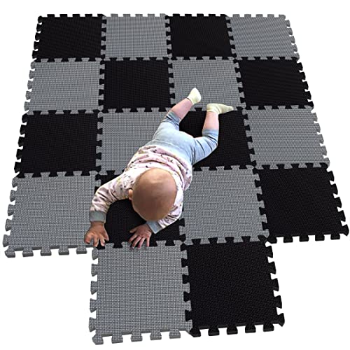 MQIAOHAM® 18 Pieces Puzzle Play Mats, Soft Baby Play Mat, Kids Interlocking Foam Floor Tiles, Carpet Playmats G301018-104112 - color: Black Grey