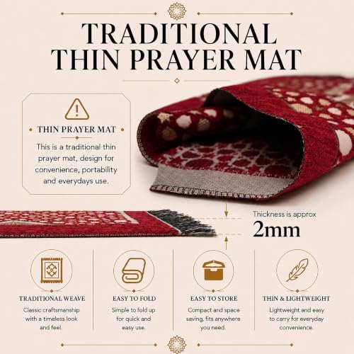 Modefa Muslim Thin Chenille Islamic Prayer Mat - Selcuk Star 3 Person (Red) - color: Red