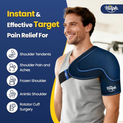 Hilph 3D Double-Layer Gel Shoulder Ice Pack Wrap Rotator Cuff Cold Therapy | Reusable Flexible Shuolder Ice Sleeve for Surgery Recovery, Muscle Relaxation & Swelling, Easy to Wear & Adjustable, Large - size: Large