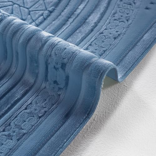 Modefa Luxury Velvet Prayer Rug with Prayer Beads | Soft Elegant Muslim Turkish Janamaz Sajada Carpet for Men and Women | Plain Solid Prayer Mat Ramadan Eid Gift - Najma (Najma Steel Blue) - color: Najma Steel Blue