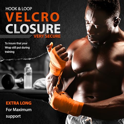 DXM SPORTS Boxing Hand Wraps Inner Gloves - 180 Inch Elasticated Thumb Loop Bandages - Kickboxing MMA Muay Thai Kickboxing Martial Arts Punching Training for Men Women - color: Orange