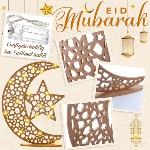 DoubleFill Eid Mubarak Ramadan Crescent Moon Star Light 27.56 x 20.67 Inches LED Wooden Ramadan Mubarak Decoration Eid Gift for Home Bedroom Floor Yard Lawn Islamic Outdoor Decor(Classic) - style: Classic