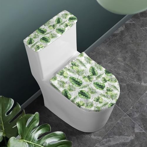 Green Leaves Toilet Lid Covers with Tank Covers Toilet Seat Cover Dustproof Stays in Place Home Decor Fits Most Toilet Lids - color: Green Leaves