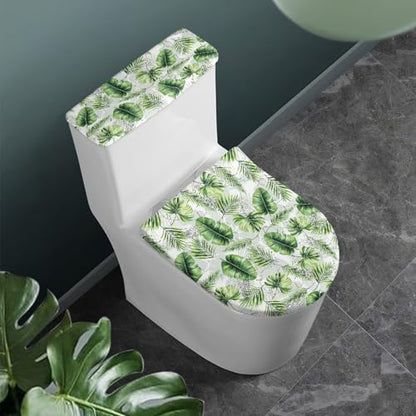 Green Leaves Toilet Lid Covers with Tank Covers Toilet Seat Cover Dustproof Stays in Place Home Decor Fits Most Toilet Lids - color: Green Leaves